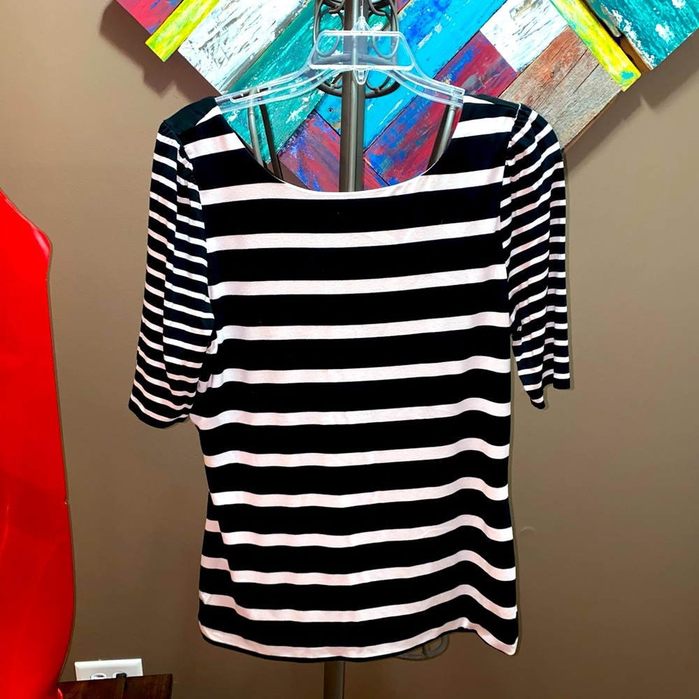 White House Black Market scoop back striped top L